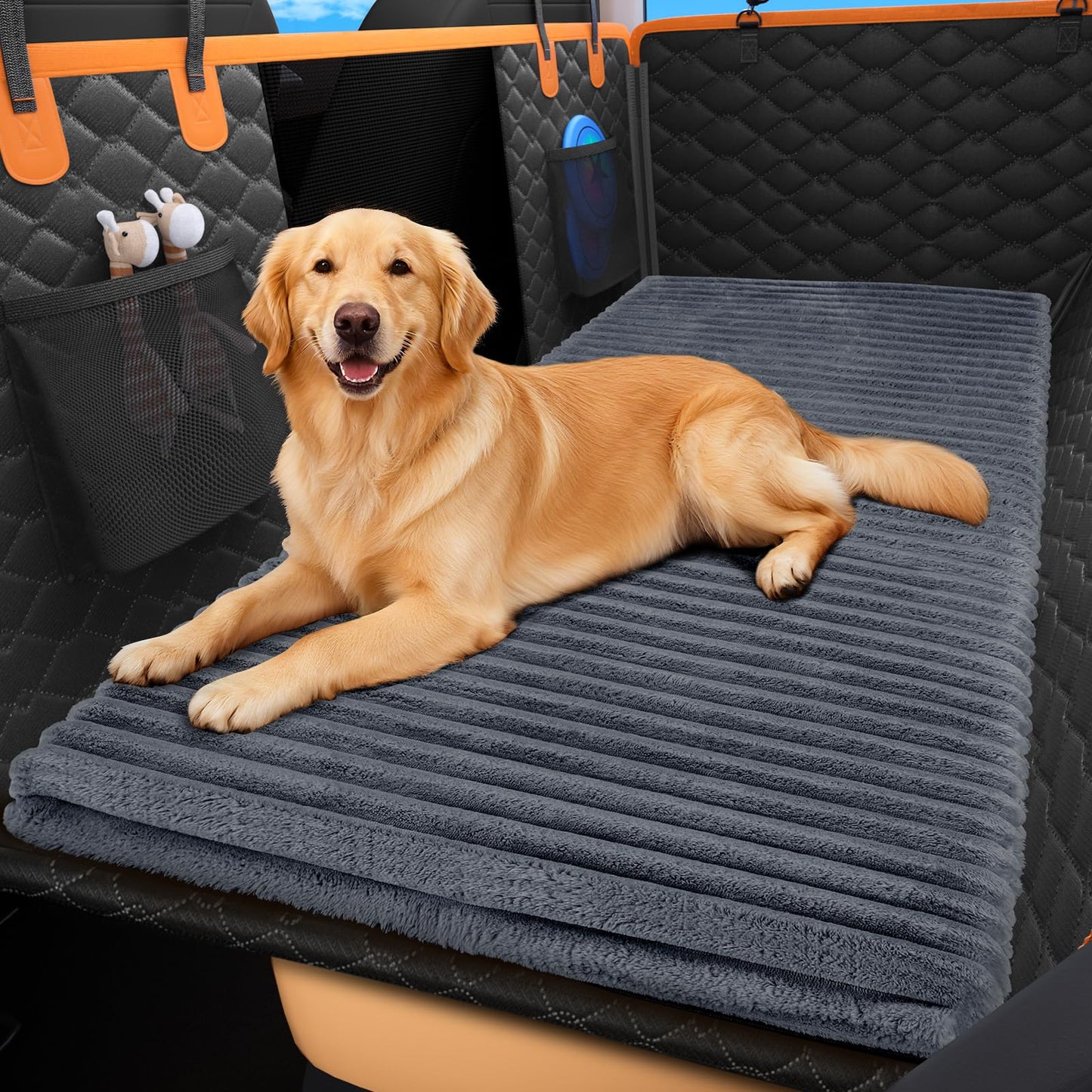 FURTIME Backseat Pet Bed Mat, Non-Slip Dog Bed for Car Back Seat, Washable Travel Pet Mat with Removable Cover, Dog Seat Covers Protector Fit for Backseat Extenders and Trucks SUVs, 54"x 24.8", Grey