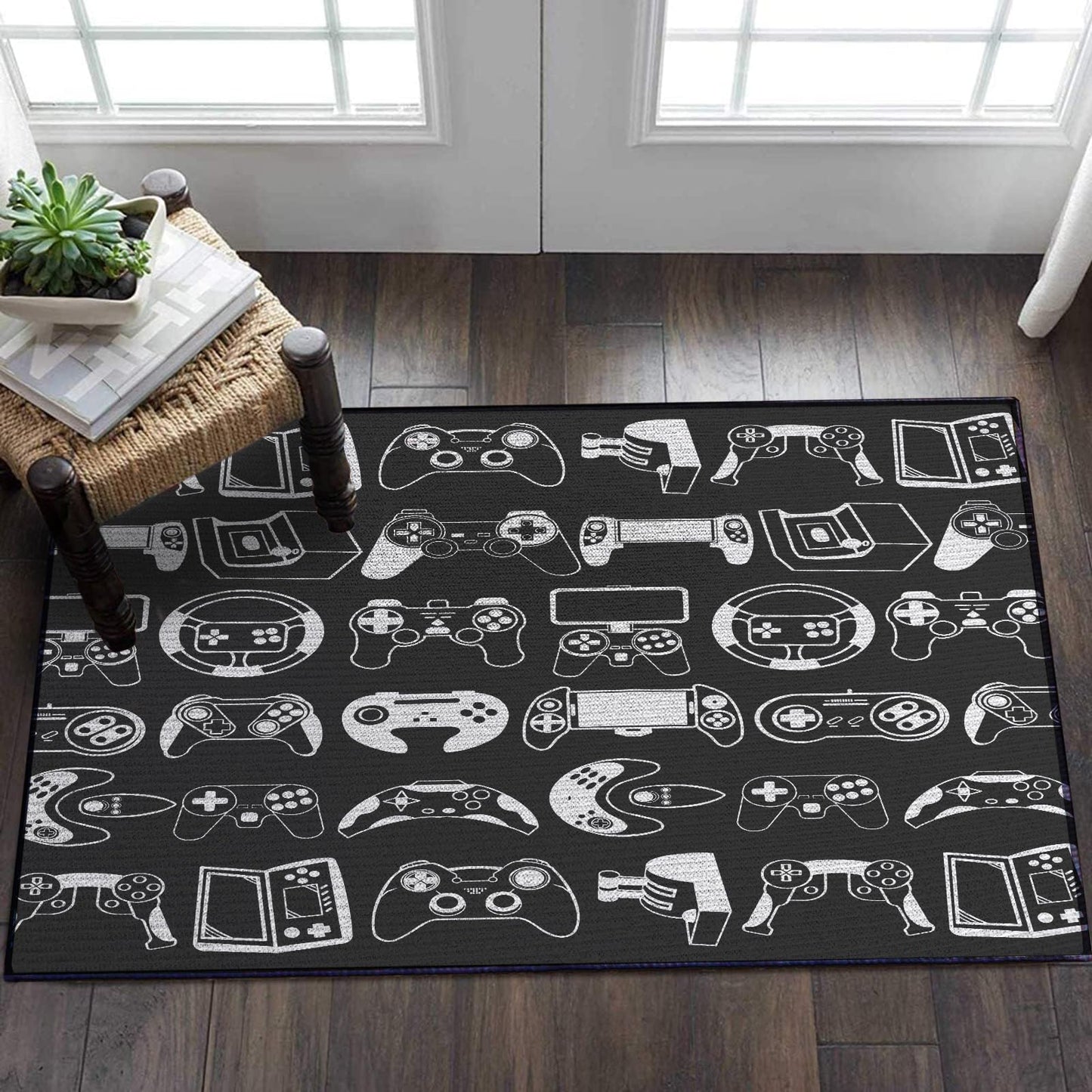 Sunnycitron Gaming Area Rugs Gamer Player Rug for Boys Room Decor Teens 3D Video Game Controller Room Mat Carpet Decor for Bedroom Living Room Playroom Carpet Black White (59"x39")