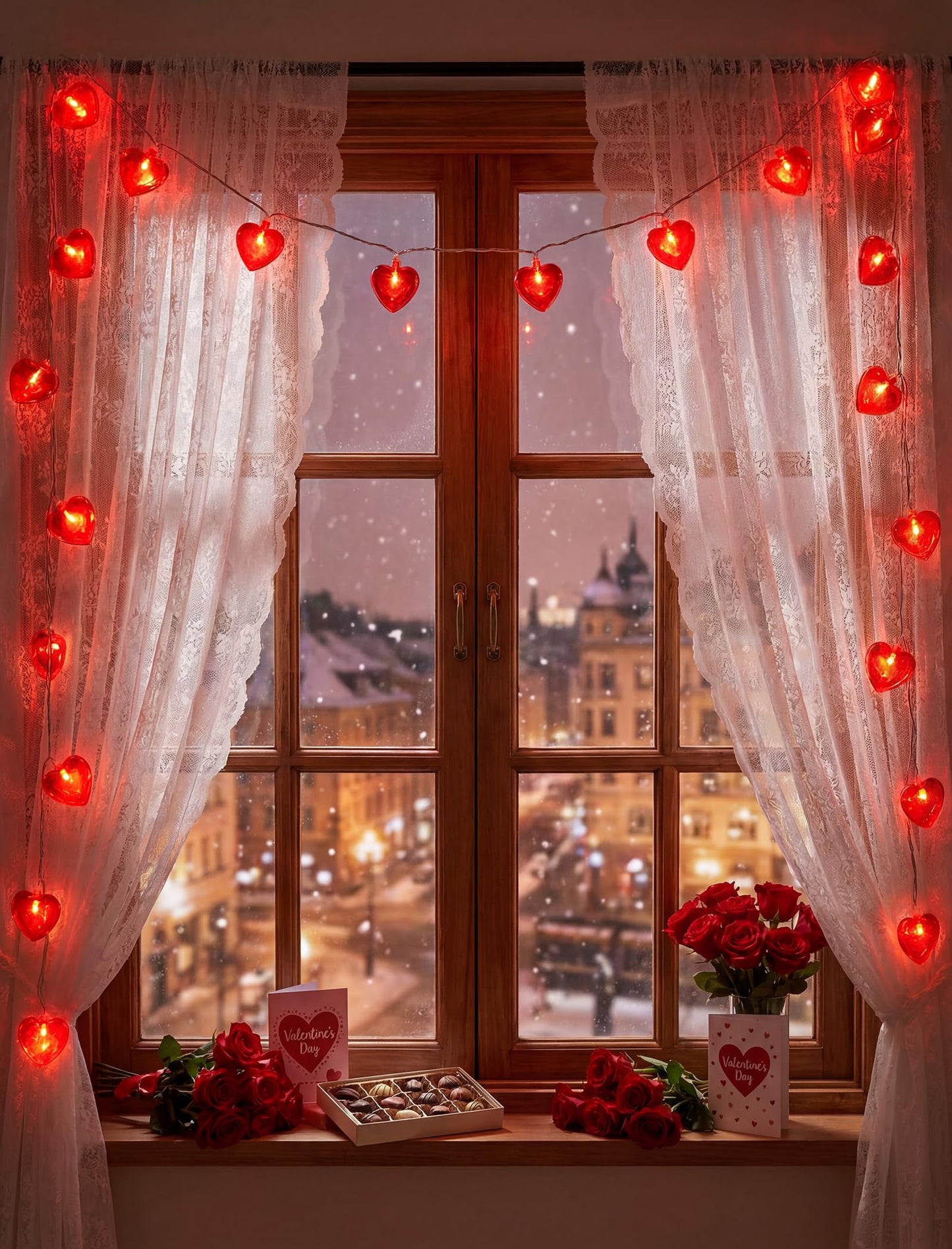 Valentines Red Heart String Lights Plug in, 8.5Ft Outdoor Valentine's Day Decorations Lights with 10 LED Red Heart Lights, Heart Fairy String Lights for Indoor Home Window Wedding Party Xmas Decor