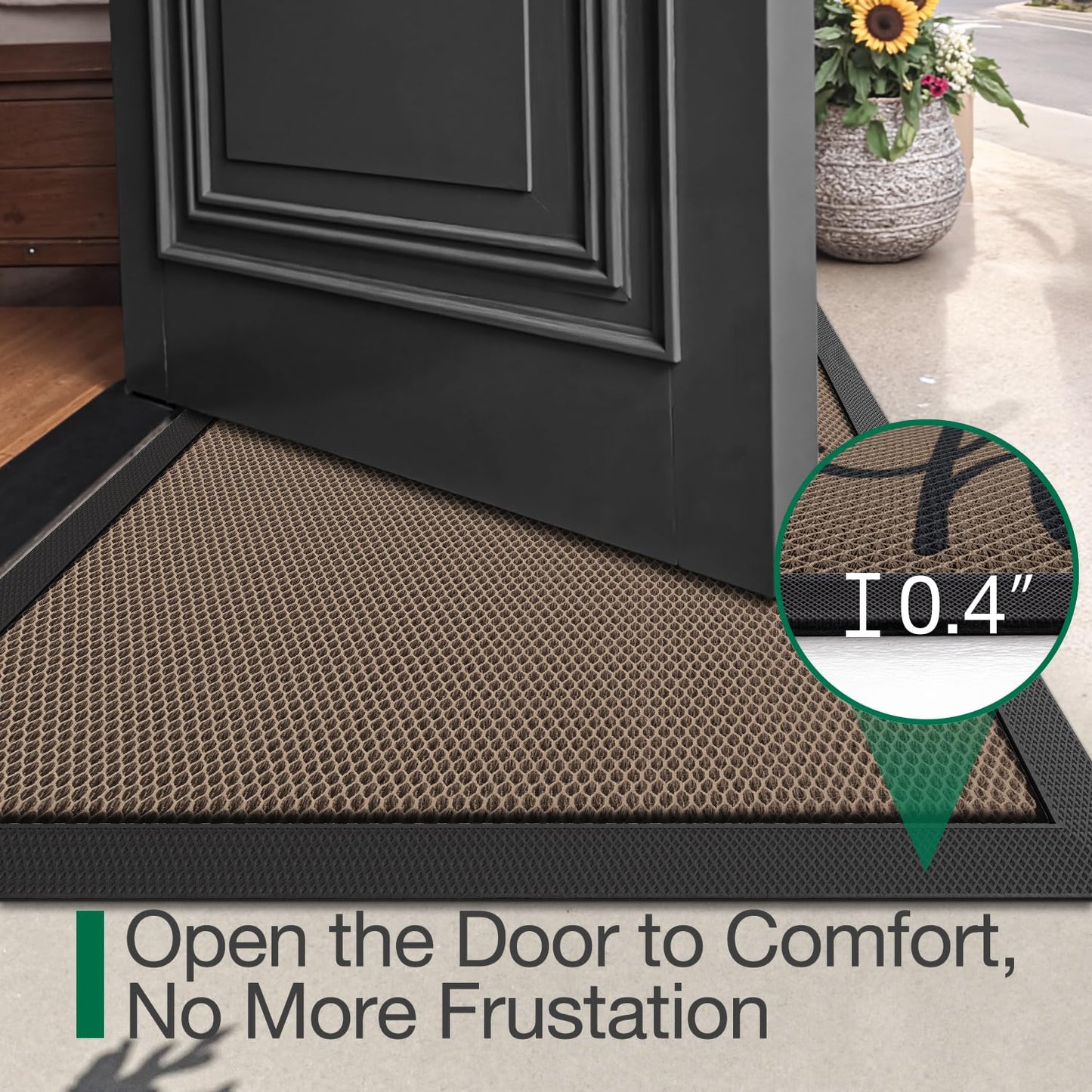LUMI Outside Welcome Door Mat 24x36, Non Slip Durable Rubber Entrance Doormat, Low Profile Easy Clean Mats for Front Back Door Entryway Porch Garage, Hello