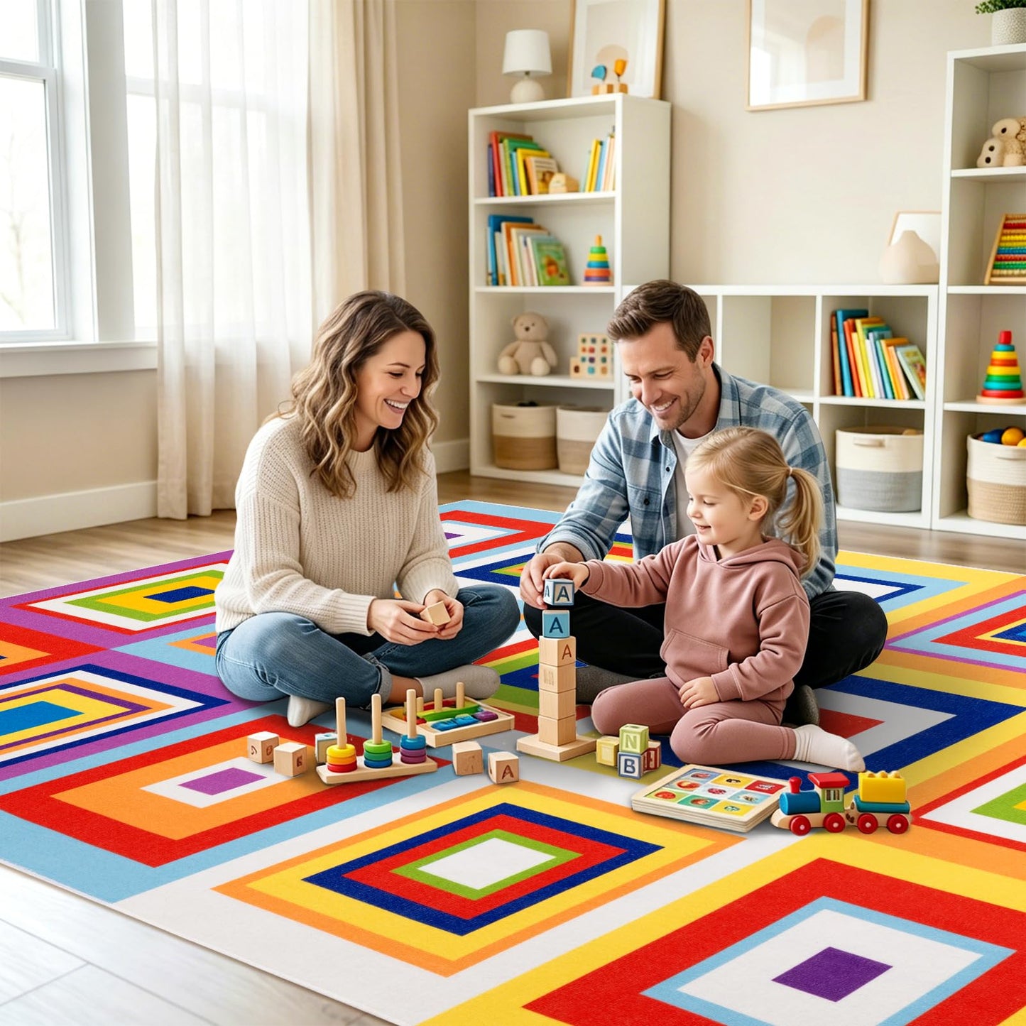 Classroom Rug for Kids, 6x9 ft Non-Slip Classroom Seating Carpet, Preschool Circle Time Rug for Kindergarten Daycare Nursery, Playroom Reading Corner Floor Mat, 20 Seats