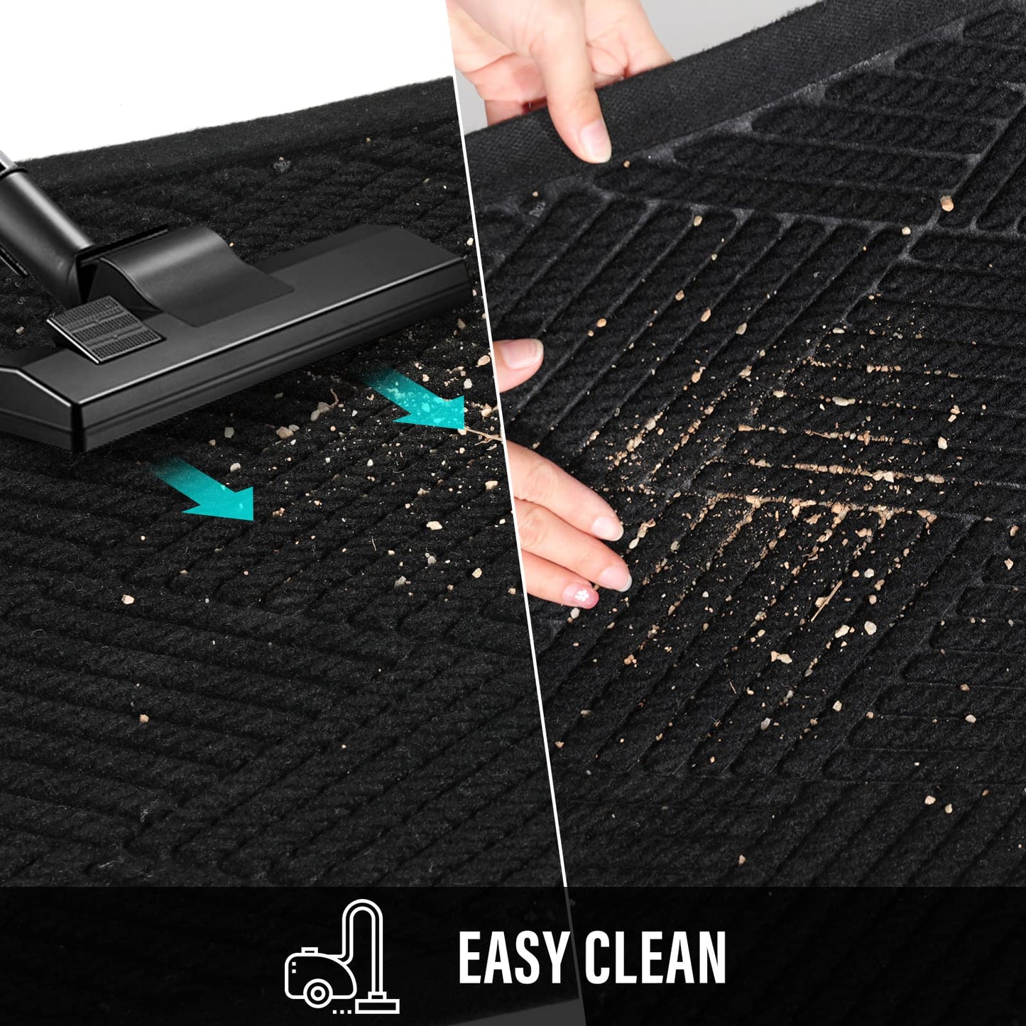 HIYARD Durable Front Door Mat, Absorbent Muddy Dirt Resist Welcome Door Mats Outdoor Indoor, Stain and Fade Resistant, Non-Slip Rubber Backing Low Profile Doormat for Entryway, 30×17, Black