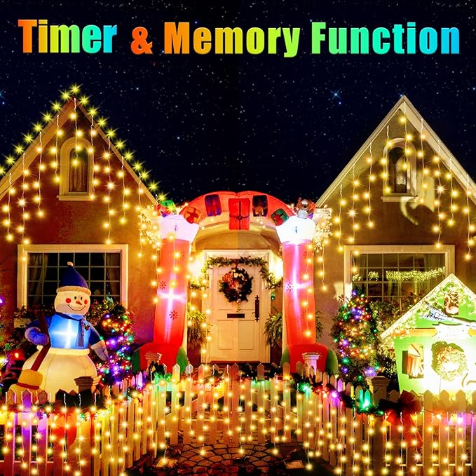 52FT RGB Christmas Lights Outdoor, 504 LED Outdoor String Lights Waterproof Plug in with 8 Modes & Timer, Color Changing Christmas Lights for Tree Party, Garden, Holiday Decorations