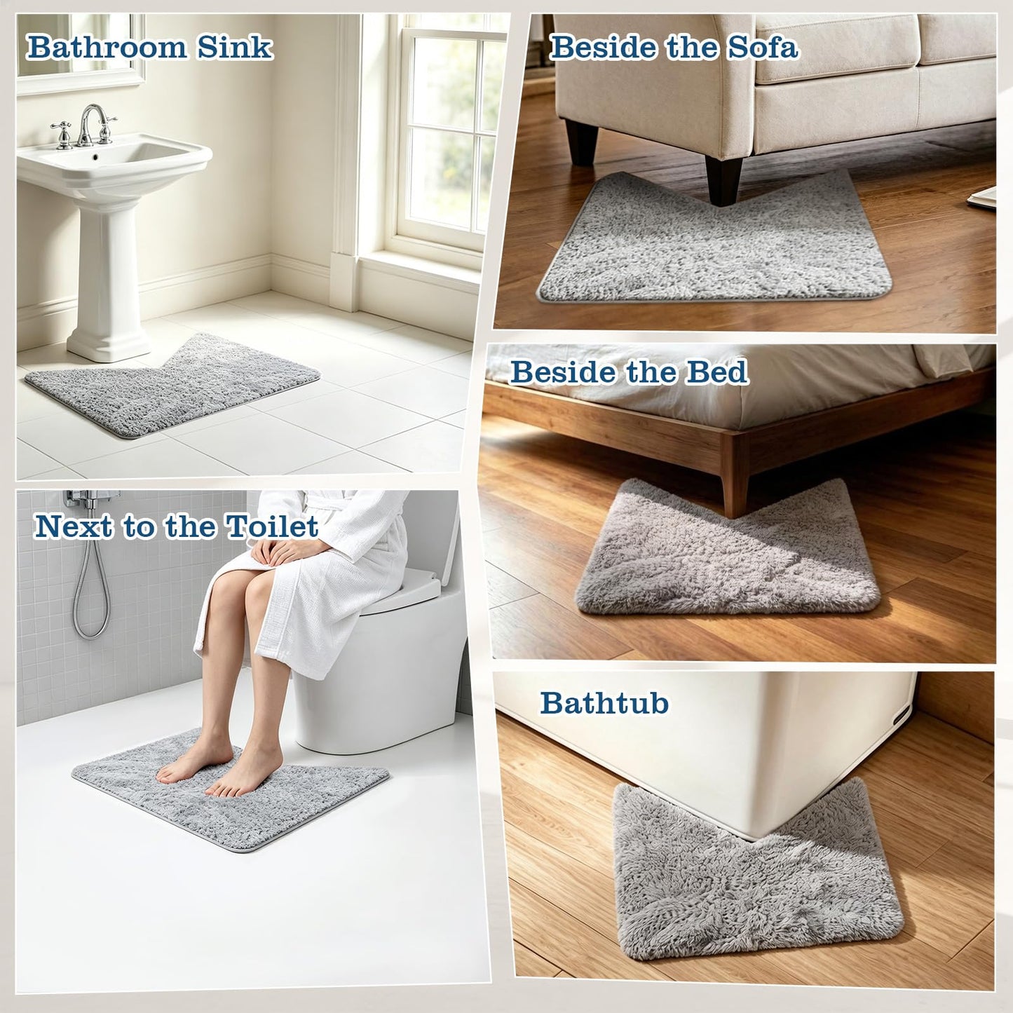 V Shaped Corner Bathroom Rug & Bath Mat - Non-Slip Absorbent Mat for Corner Showers & Tubs, Machine Washable Carpet for Home Spa Bathroom, Grey 28"x26"x18"