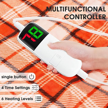 Heated Blanket Electric Twin Size,62X84 Orange Blanket,Plaid Soft Sherpa Heating Blankets Warmer Gift for Grandma Women Adults Halloween Washable
