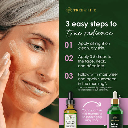 Tree of Life Beauty Facial Skin Care Set, Brightening, Firming, Hydrating, Dry Face, Dermatologist Tested - Trio Power Kit, Vitamin C, Retinol and Hyaluronic Acid, 3 count of 1 Fl Oz