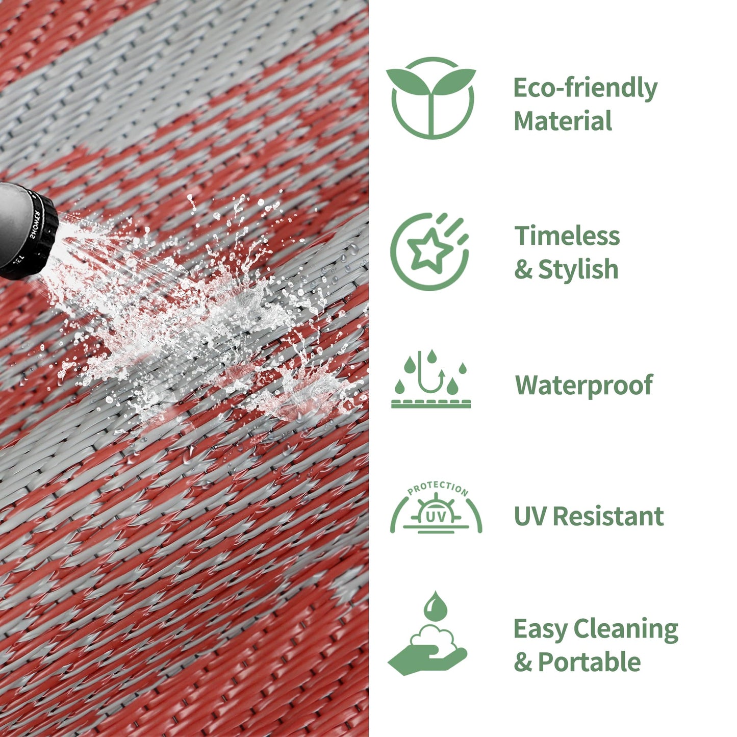 GENIMO Outdoor Rug for Patio Clearance, 6'x9' Waterproof Camping Mat, Reversible Plastic Straw Rugs for RV, Camper, Balcony, Backyard, Picnic, Deck (Red Grey)