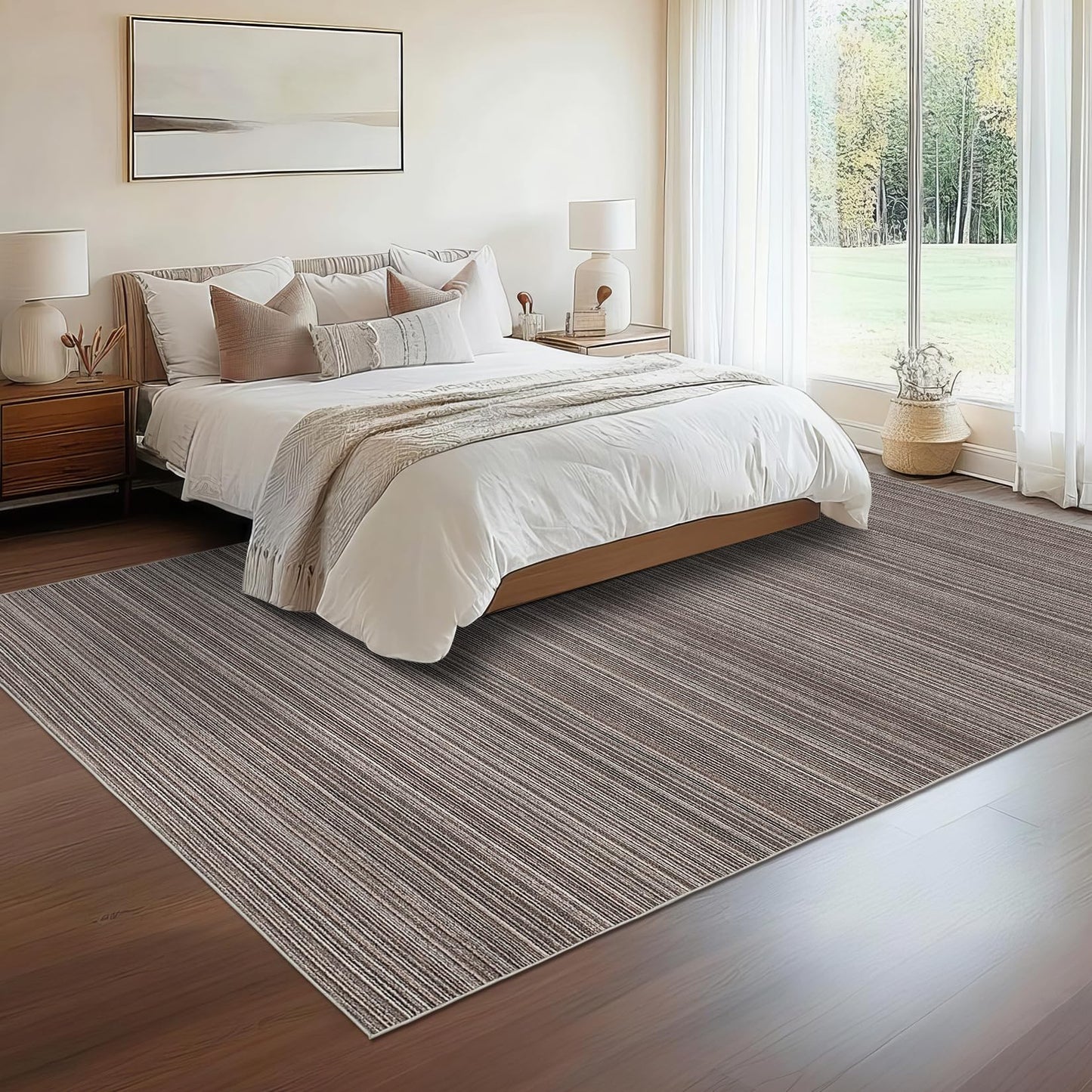 Garvee 9x12 Washable Rugs for Living Room Solid Printed Braid Rug for Bedroom Stain Resistant Easy Cleaning Non Slip Floor Cover for Bedroom Dining Room Office NurseryNot Braided，Brown