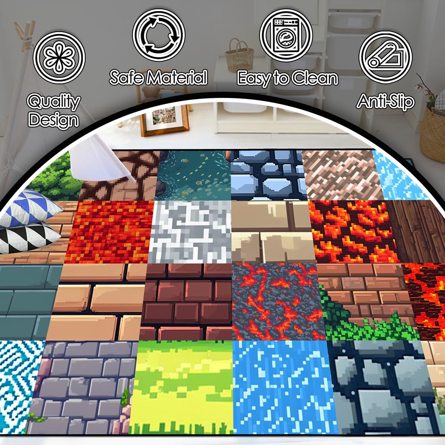 Game Room Rug - Video Game Decor for Boys Bedroom 2'5''x4' Block Theme Carpet Gaming Floor Mat Rugs for Boys Room Decor for Bedroom Living Playroom