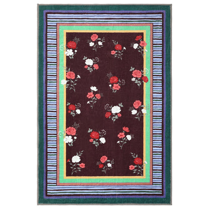 GarveeHome Brown 8x10 Area Rug, Vintage Floral Design, Machine Washable Rug Low Pile, Lightweight Non Slip, Soft Carpet for Living Room Bedroom Dining Room Nursery