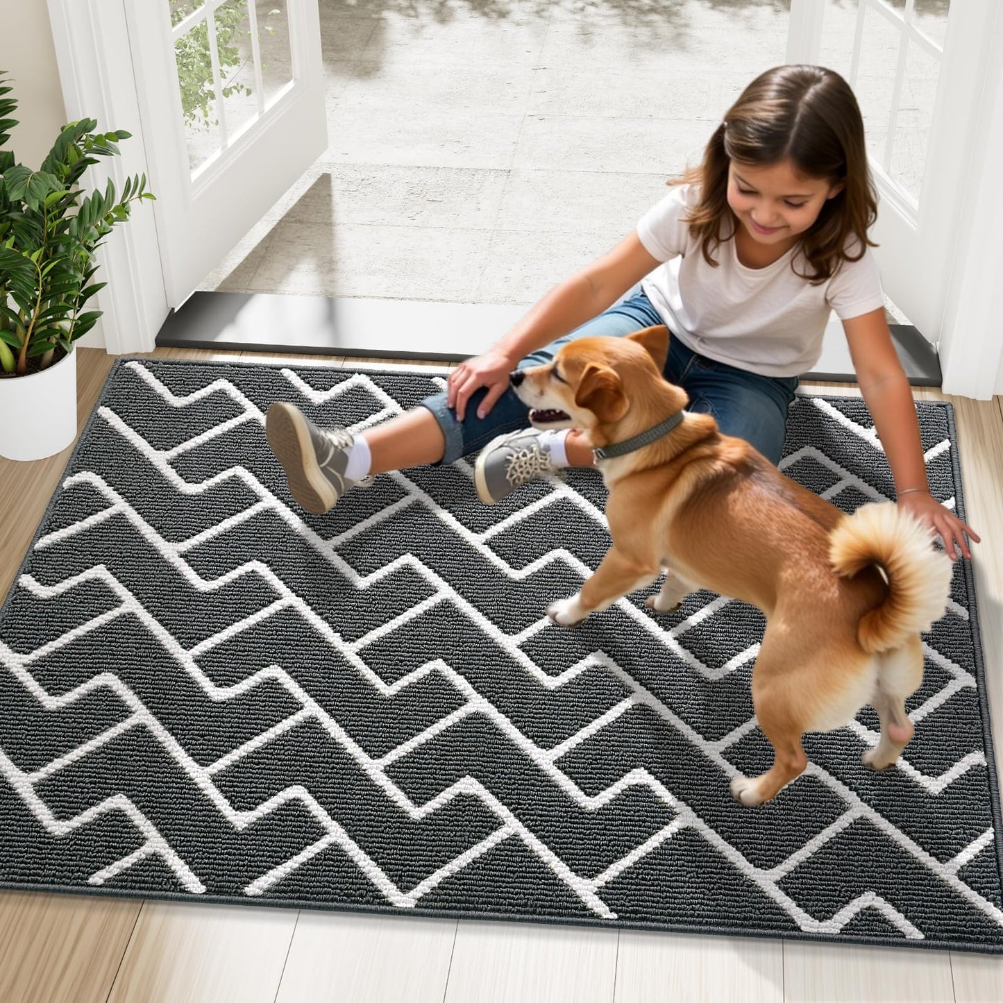 OLANLY Front Door Mat, Non-Slip Rubber Backing, Dirt Resistant and Absorbent, Washable, Easy to Clean Low-Profile Indoor Doormat for Back Door, Entryway, Inside Entrance, 48x32, Charcoal