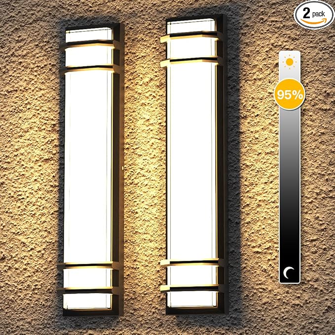 Sytmhoe Exterior Wall Lights,2Packs 36w Dimmable LED Modern Porch & Patio Wall Light Fixture, 23.6in Black Exterior Sconce Wall Mounted Lights Suitable for Garage Living Room Courtyard House(3000K)
