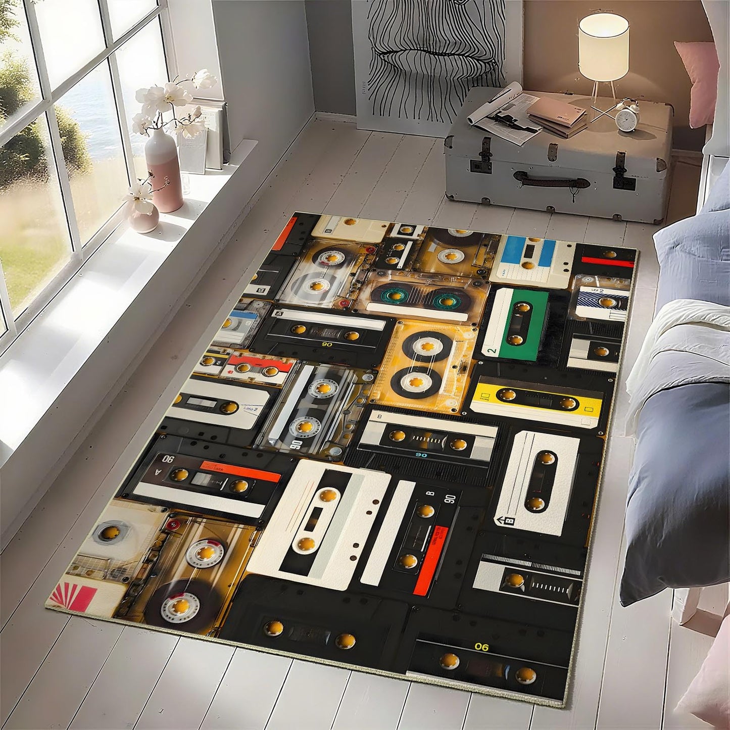 4x6 Classic Cassette Rug, Vintage Cassette Area Rug, Music Rugs, Retro Music Rugs, Washable Non Slip Soft Low Pile Carpet for Living Room, Bedroom