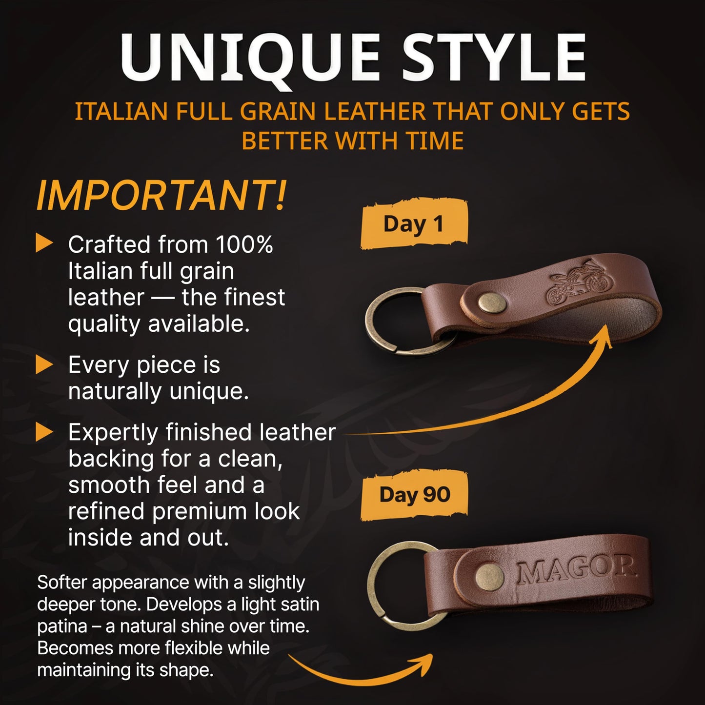 Full Grain Leather Keychain for Men and Women, Personalized Car Keychain, Matte Brown, Gift for Him Her Dad (Chopper Classic)