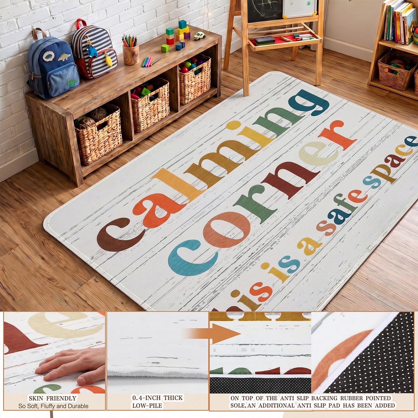 Dunzy 3.3 x 4 ft Calming Corner Items Calm Corner Classroom Rug Reading Rug Soft Fluffy Mental Health Feelings Floor Mat for Back to School Living Bedroom Playroom First Day of School Decor
