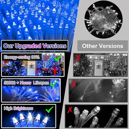 750 LED 240FT Christmas String Lights Outdoor, 12 Pro Modes and Timer Memory & Brightness, Plug in Outdoor Waterproof Clear Wire Twinkle Light for for Xmas Yard Tree Wedding Party Decor (Blue)