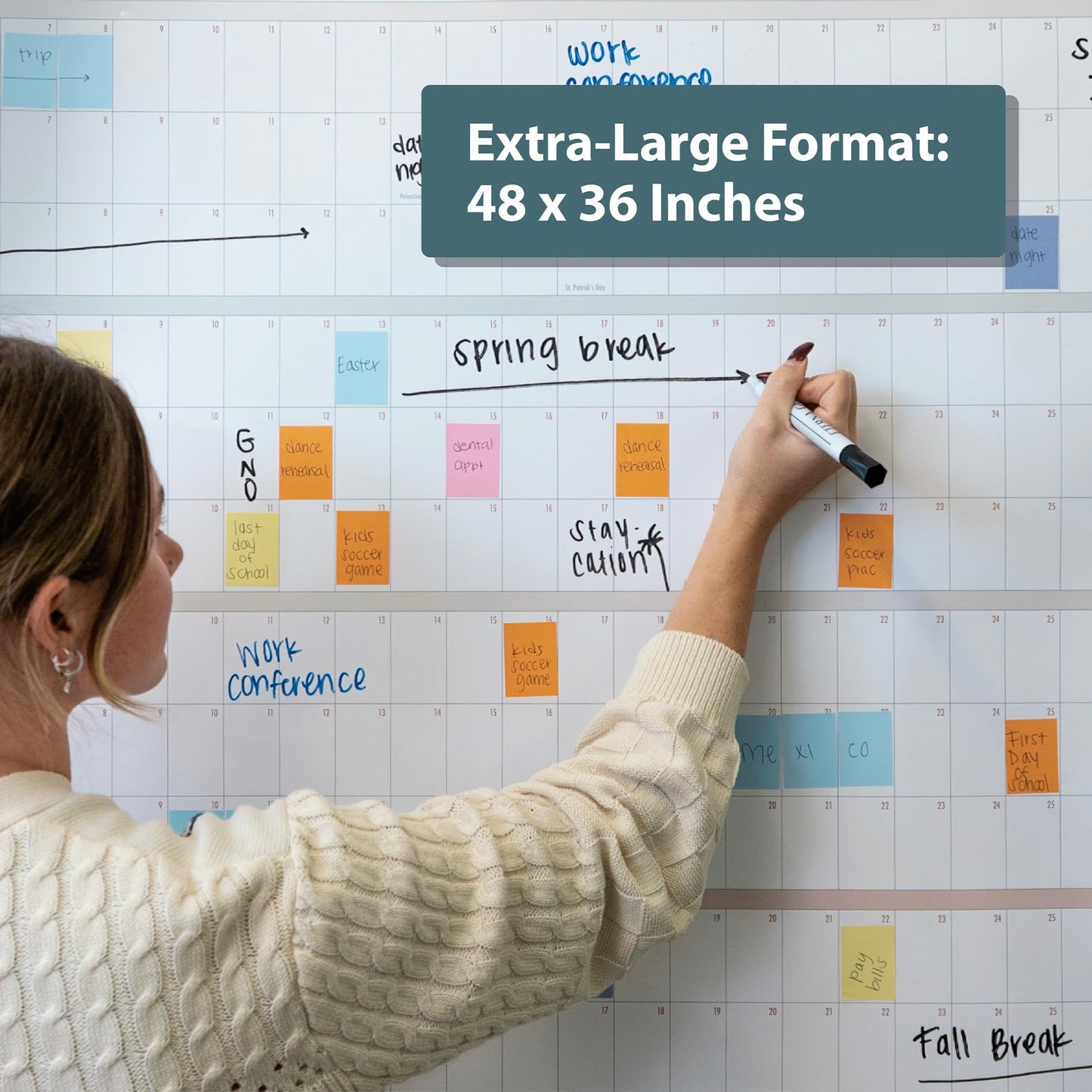 Own the Year GIANT UNDATED Wall Calendar | 4ft x 3ft Full-Year Dry Erase Planner Start Anytime, Jumbo Whiteboard Wall Calendar with Markers, Includes Stickers & Mounting Kit, Large Quarterly Layout for Home or Office