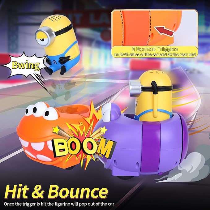 YOLOPARK Minions 2 Pack Remote Control CarDespicable Me RC Bumper Cars with Light &amp Sound Effect360° Rotating Minion Figure Bump and Eject ToysChristmas Birthday Gifts for Ages 3+ Year Old