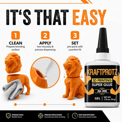 3D Printer Superglue Gel for PLA, ABS, PETG, TPU & Nylon – 1.76 oz XXL – No-Drip, Extra Strong & Waterproof – Precision Tip for Repairs, Supports & Vertical Surfaces