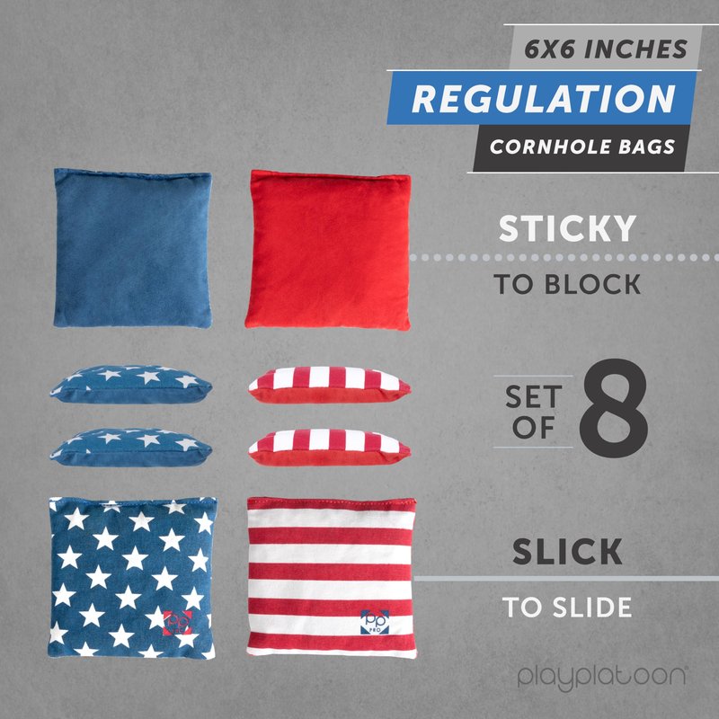 Play Platoon Professional Cornhole Bags - All Weather Dual Sided Corn Hole Bags Set of 8 - Improved Regulation American Flag Bean Bag for Cornhole Game - 4 Stars & 4 Stripes