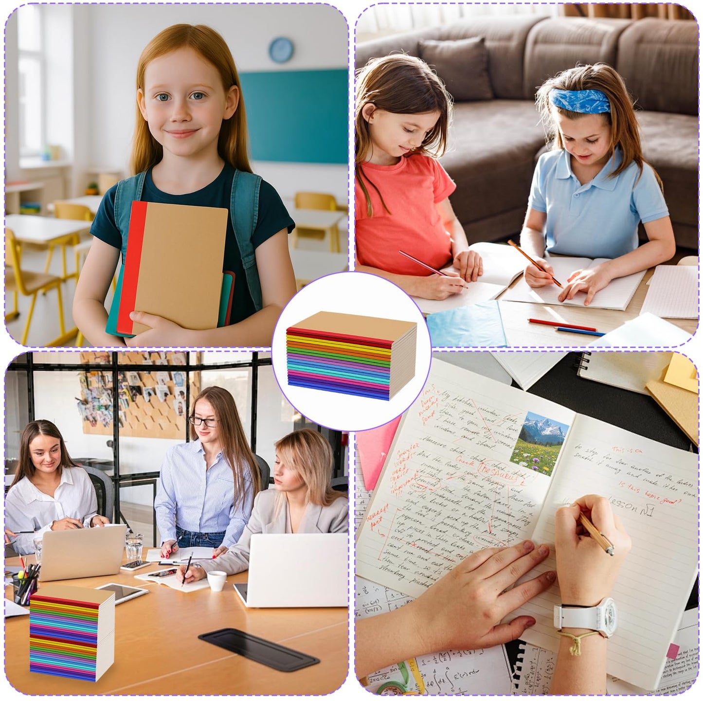 100 Pack A5 Notebooks Bulk, 8.3 x 5.5 inch Ruled Lined Kraft Composition Notebooks Bulk 10 Color Soft Cover Travel Journals for Students Classroom Office (Colourful,60 Pages 30 Sheets) (100, 10 Color)