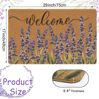 XuoAz Lavender-Welcome-Doormat for Indoor Outdoor Entrance Floral-Spring-Summer-Door-Mats Non Slip Coir Seasonal Doormat 17 x 29 Inches