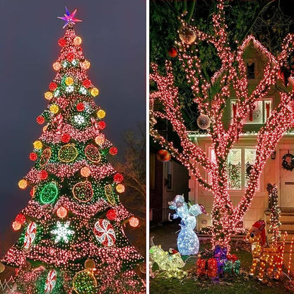 KNONEW 600ft 1500 LED String Lights Outdoor Christmas Lights 8 Modes & Timer Fairy Light Plug in Waterproof LED String Lights for Xmas Yard Tree Wedding Party Holiday Decorations (Red)
