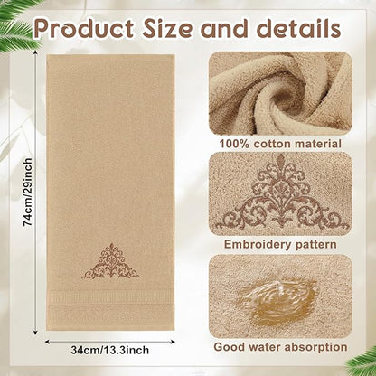 2 Pcs Damascus Hand Towels Brown Farmhouse Bathroom Decor 14x29 Inch