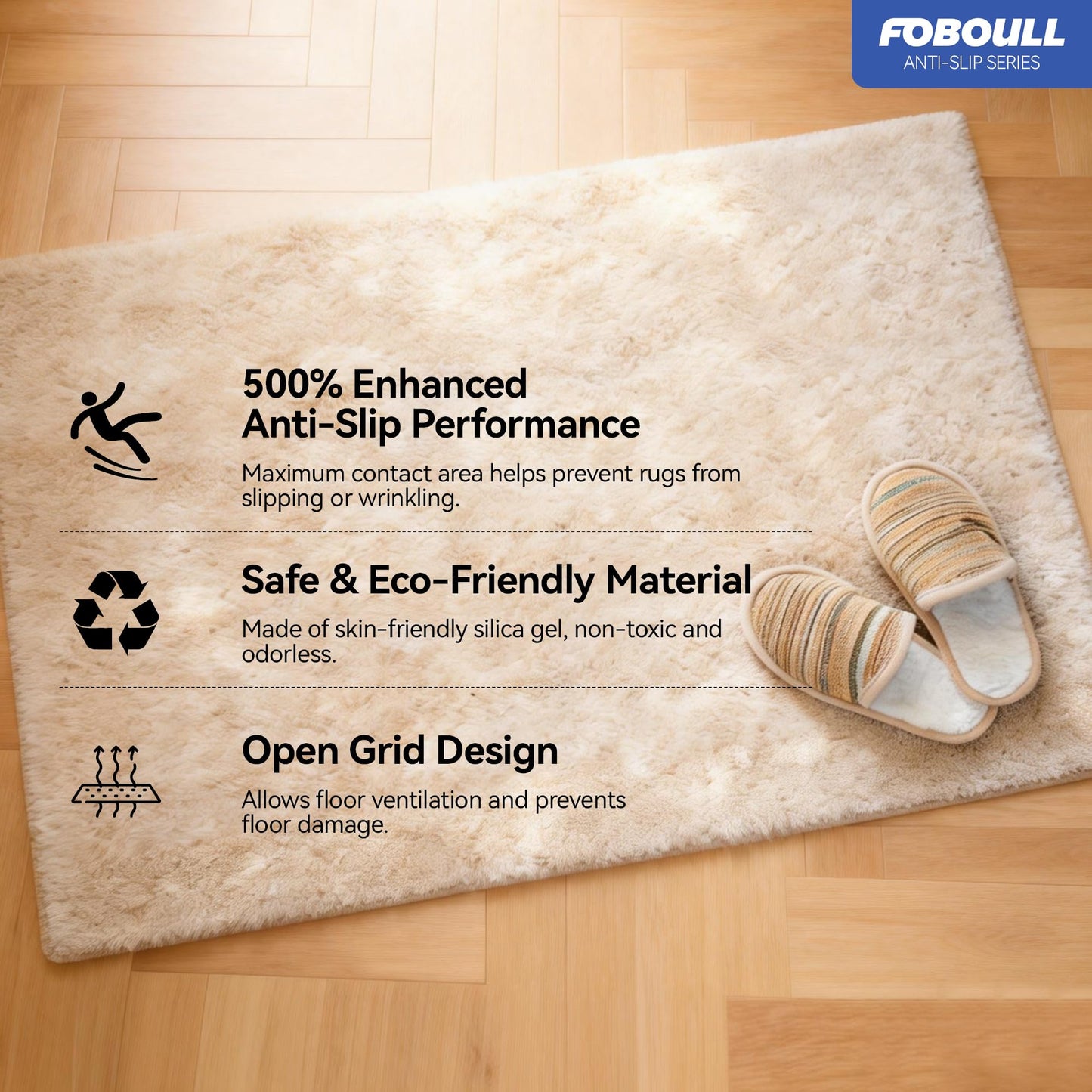 Foboull Strong Rug Pad Gripper, 5X Non-Slip Power, Grips Help Keep Area Rugs Safe and in Place, Slip and Skid Resistant Pads for Hard Floors, Under Carpet Mat Cushion and Hardwood Protection 2x3 FT