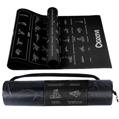 Instructional Travel Yoga Mat with 75 Poses & Exercises - Non-slip Exercise Mat for Home Workout, Includes Carrying Bag - Perfect for Beginners, 68"x24"x0.25"