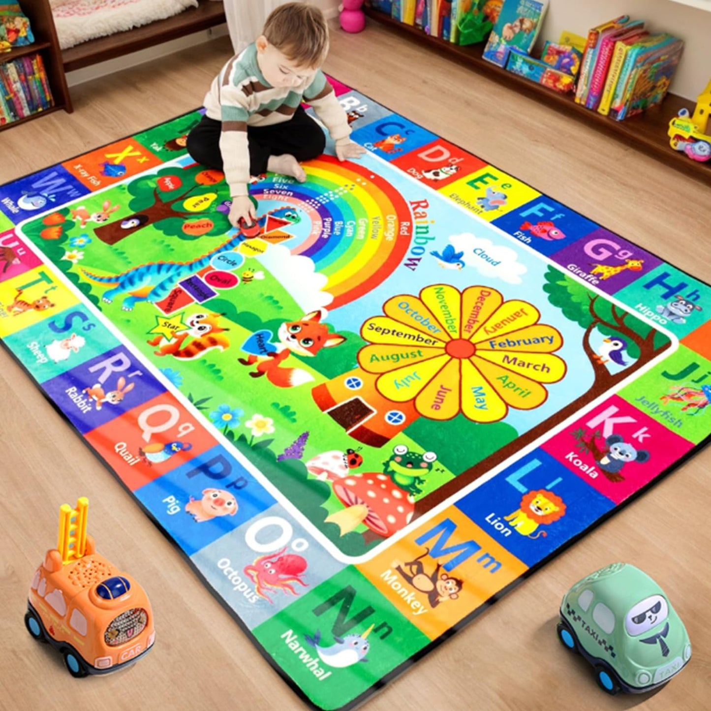 Diysani Kids Rug, Kids Carpet for Bedroom，Non-Slip Kids Playroom Rug, Washable Educational Rug for Learning Alphabet, Animals,3x5 feet