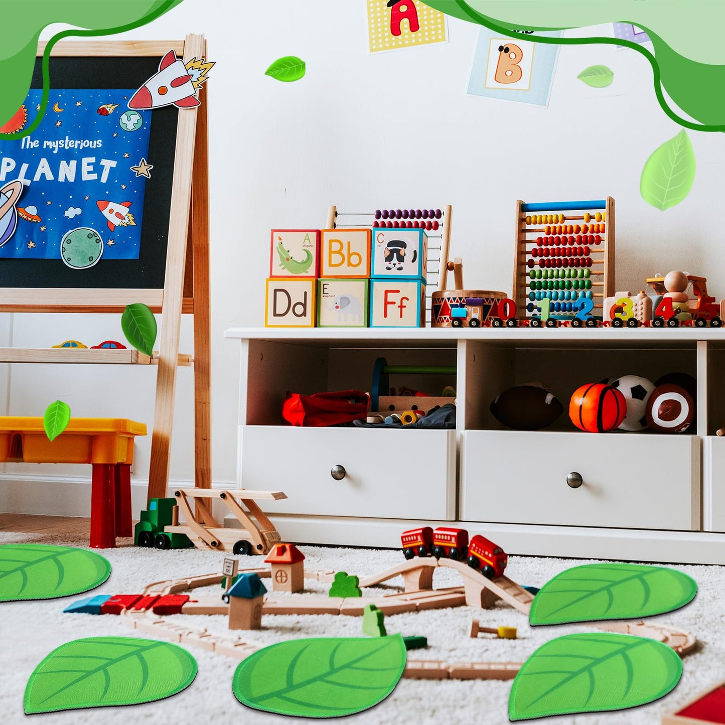 Maasechs 12 Pcs Green Leaf Carpet for Classroom Sitting 16 Inch Classroom Rug Back to School Floor for Preschool Non Slip Carpet Sitting Floor Seats for Preschool Daycares School Learning Playing Area