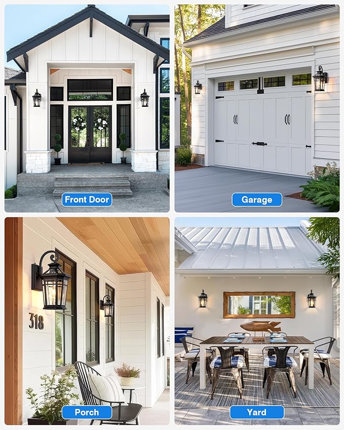 Outdoor Light Fixtures Wall Mount, Black Exterior Sconce Lights Waterproof, Dusk to Dawn Porch Light with Beveled Glass, 100% Aluminum Outdoor Wall Lantern for Garage, Outside Lights for Patio