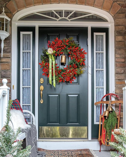 DILATATA 6Pcs Christmas Glitter Leaves Holly Leaves 23" Artificial Red Holly Leaf Picks Sprays Giltter Stems for Christmas Tree DIY Xmas Wreath Garland Home Decor - Red