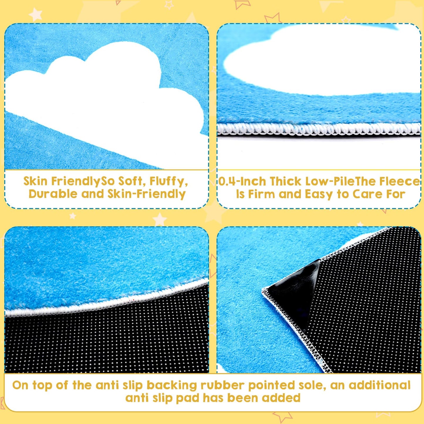 Breling Classroom Carpets Playmat Rugs 6x9 ft Blue Kids Classroom Rugs with Rubber Backing, Cloud Pattern Children's Seating Nursery Play Mat for Preschool Elementary Playroom Kindergarten