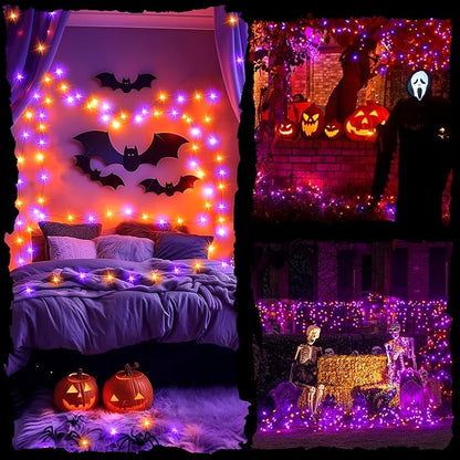 100LED Halloween String Lights 33 Ft Orange Purple Twinkle Light with 8 Modes Waterproof for Indoor Outdoor Party Garden Decor