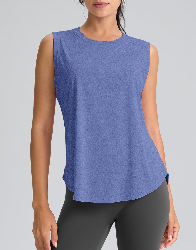 SANTINY Women's Sleeveless Workout Tops Breathable Lightweight Active Tennis Yoga Shirts Athletic Running Tank Tops for Women (Heather Blue_XL)