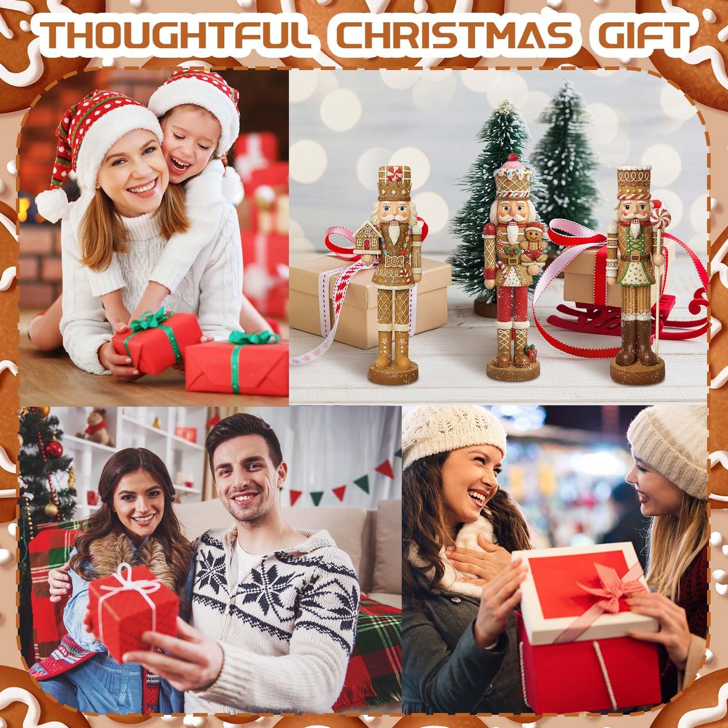 Simgoing 3 Pcs Gingerbread Nutcracker Figures Christmas Resin Nutcracker Figurines Holding Christmas Cookies, Gingerbread Men and Candy, Soldier Xmas Centerpieces Decor for Winter Table Party Favors