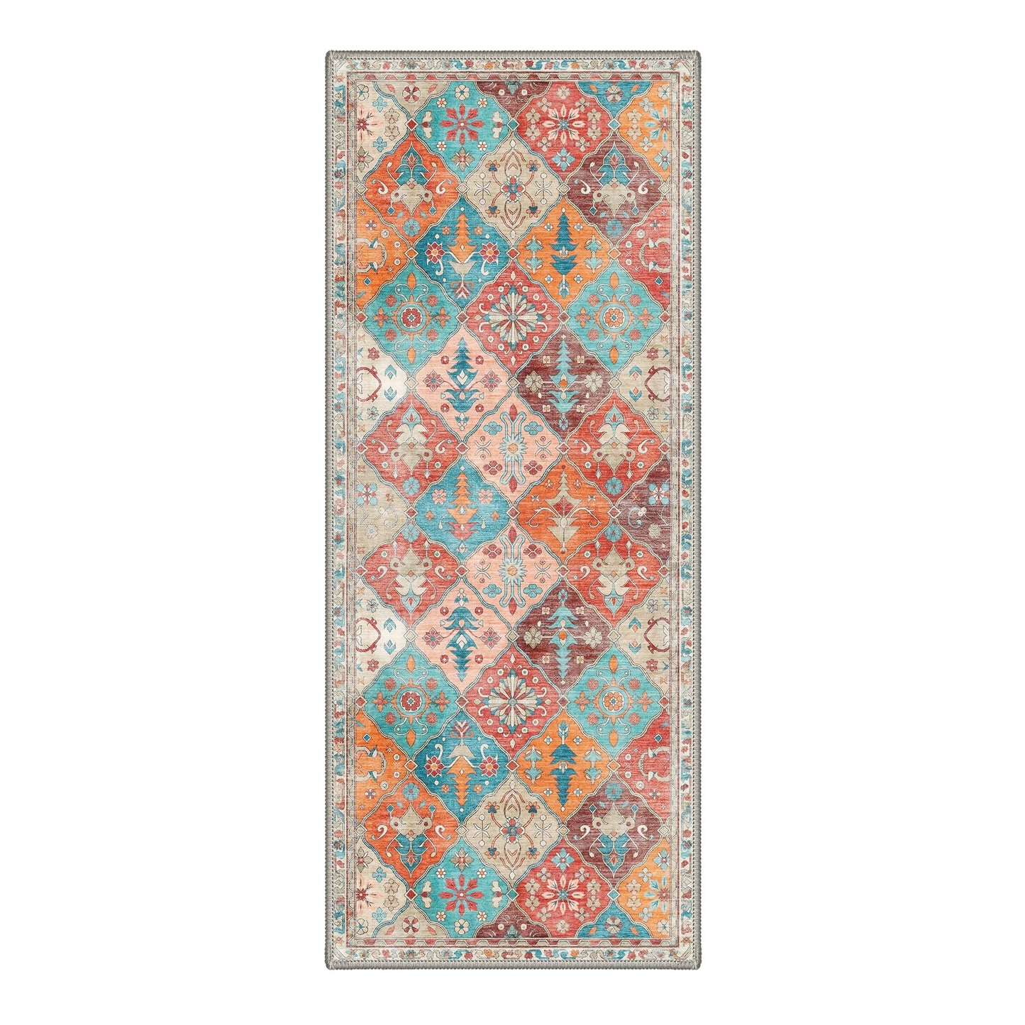 GENIMO 2X5 Hallway Runner Rug, Machine Washable Non Slip Boho Vintage Rustic Rugs, Low Pile Soft Stain Resistant Rug for Entryway, Kitchen, Dusty Terracotta