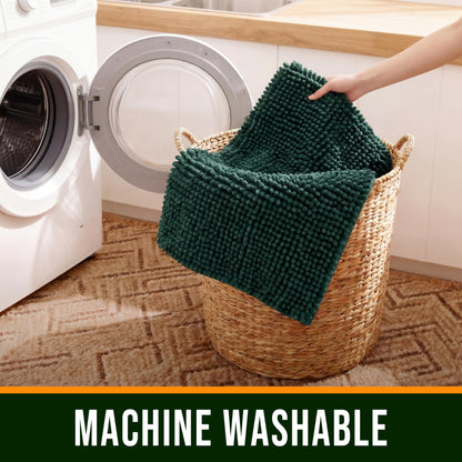 watthourhome Chenille Bathroom Rug 24"x16" Extra Soft Absorbent Quick Dry Machine Washable Non-Slip Bath Mat for Tub Shower and Bathroom Floor Plush Shaggy Home Decor, Green