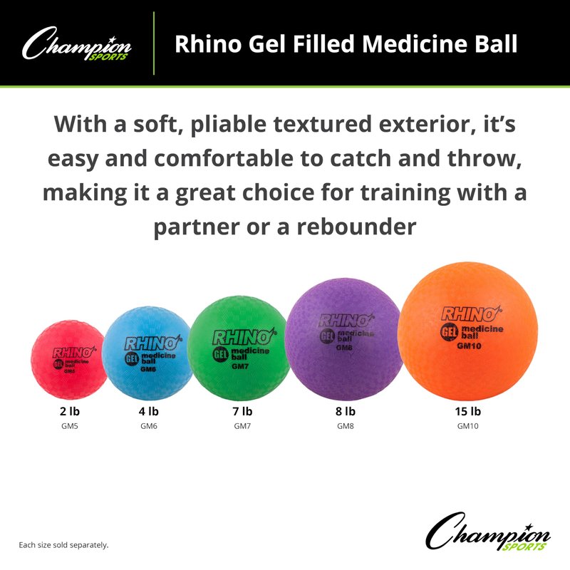 Champion Sports Rhino Gel Filled Medicine Ball (Green 7 lbs)