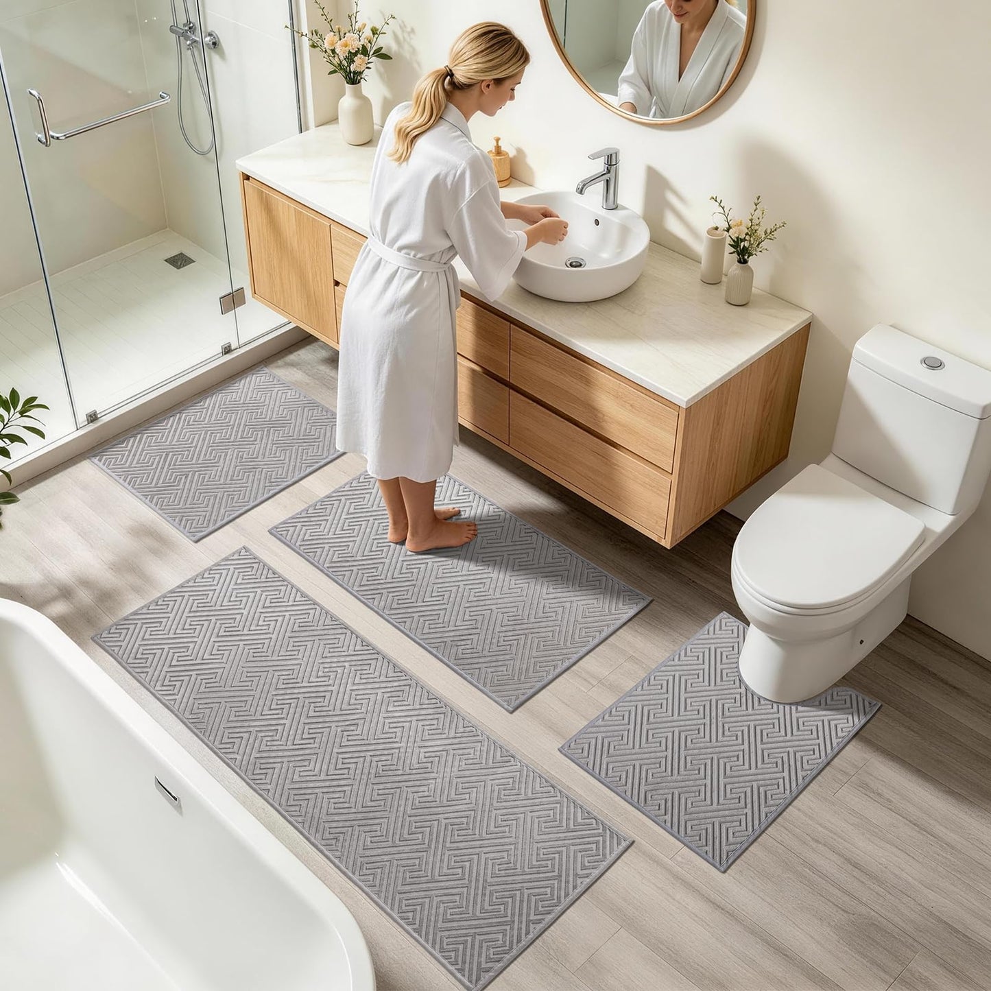 YIHOUSE Gray Bathroom Rugs 17"x24", Quick Dry Non Slip Bath Rug, Absorbent Machine Washable Thin Bath Mat for Restroom Floor Tub Laundry Room Home Decor