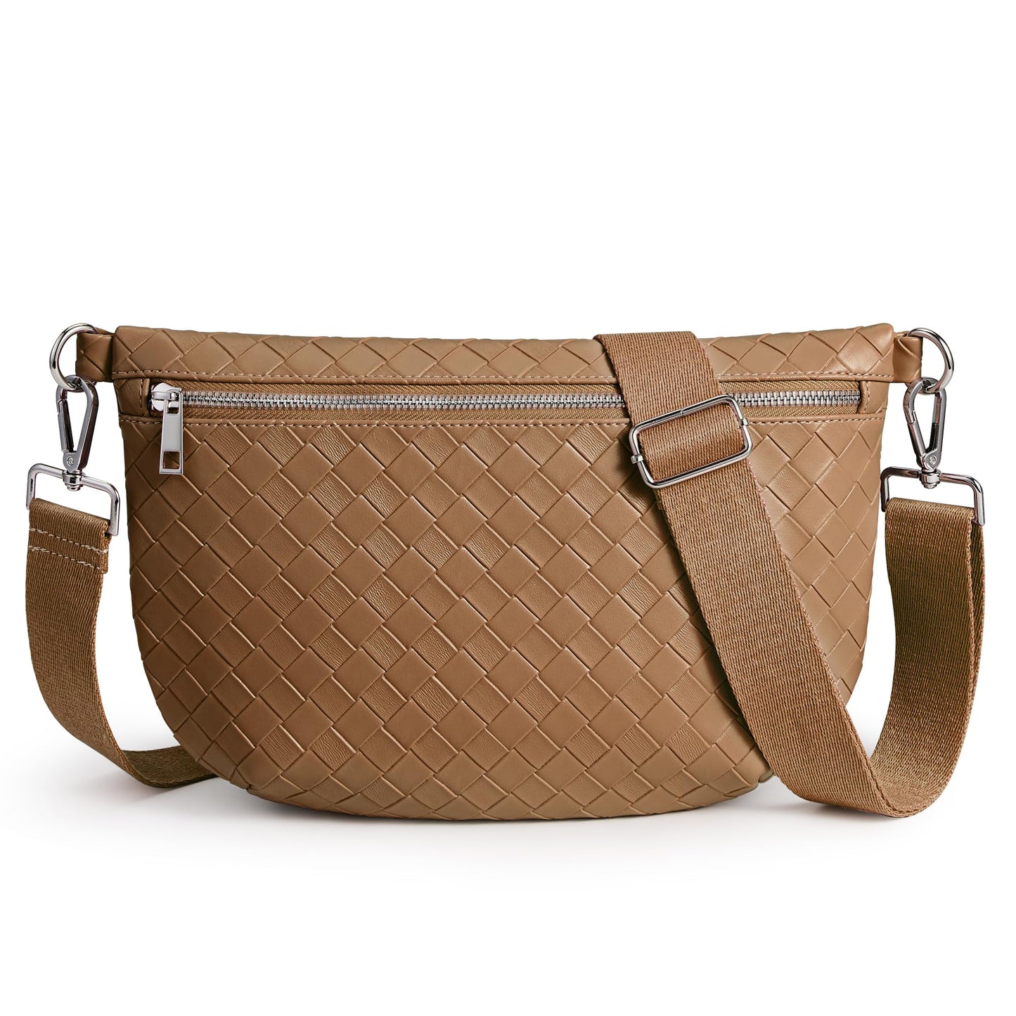 KALIDI Woven Crossbody Bags for Women Travel Vegan Leather Fanny Packs for Woman Cross Body Purse Fashion Belt Bum Bag with Wide Strap