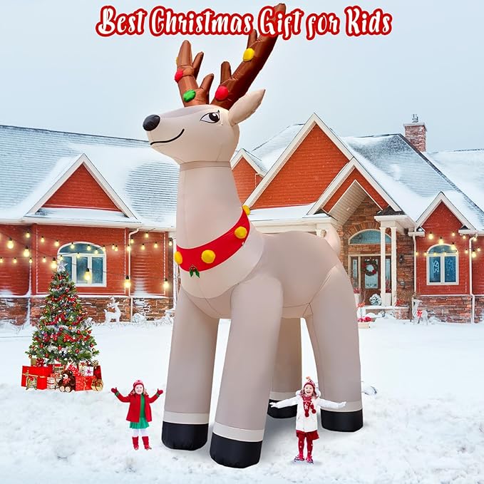 14.3FT Giant Christmas Inflatable Reindeer, Christmas Blow Up Reindeer Xmas Elk Inflatable Built-in Bright LEDs for Christmas Inflatables Outdoor Decoration Xmas Eve Party Yard Lawn Decor