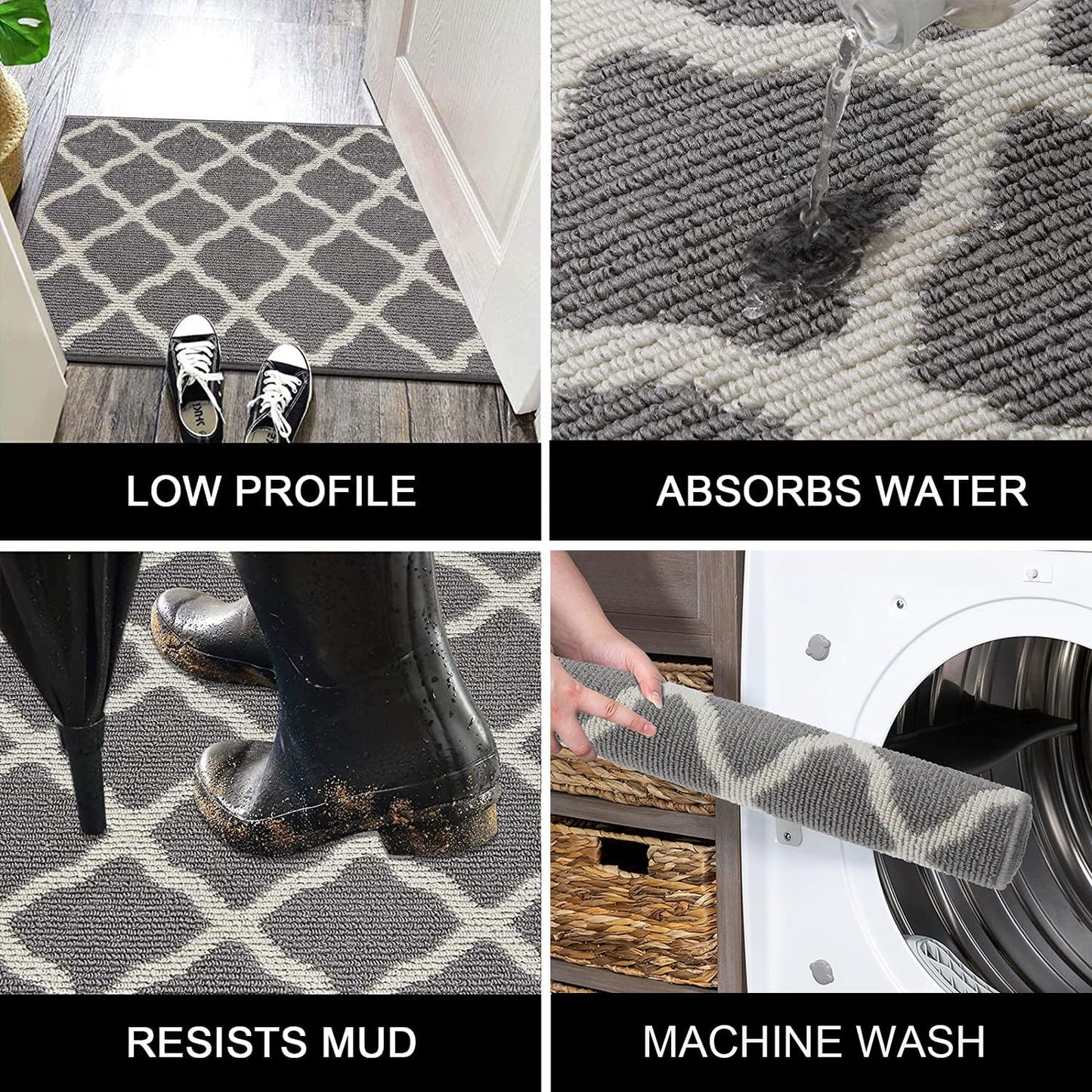 SHACOS Washable Runner Rug 20"x59" Dirt Trapping Non Slip Rubber Backing Rug Runner Floor Mats Carpet Runners for Entryway Hallway Kitchen Garage Laundry Room, Light Gray