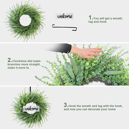 Boxwood Wreaths for Front Door, Green Artificial entryway Large Wreath, Sping Summer All Years Wall Door Home Farmhouse Decoration
