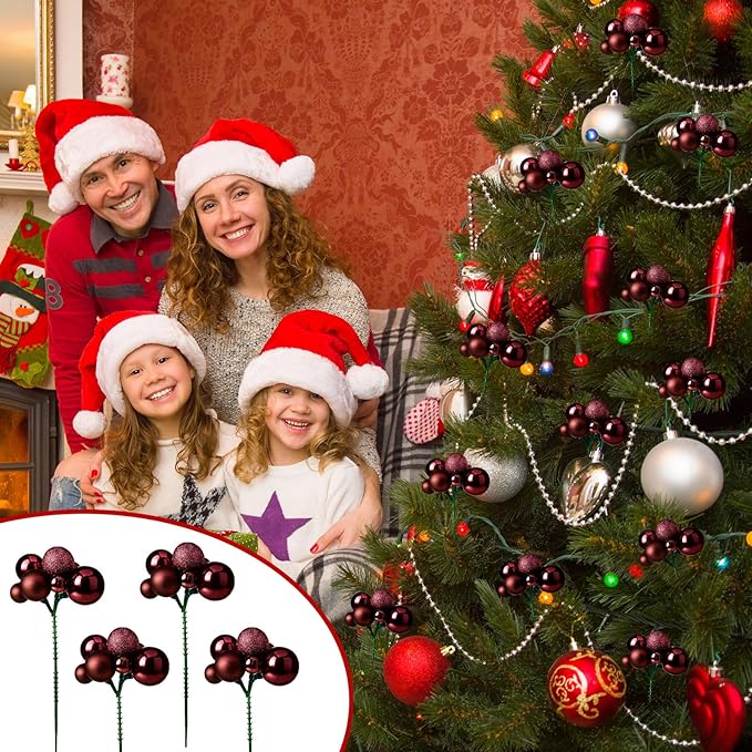 8 Pcs Coffee Christmas Tree Picks 7.87 Inch Christmas Balls Ornaments Xmas Hanging Decorations for Xmas Tree Topper DIY Wreath Holiday Floral Vase Fillers Crafts Home Decor