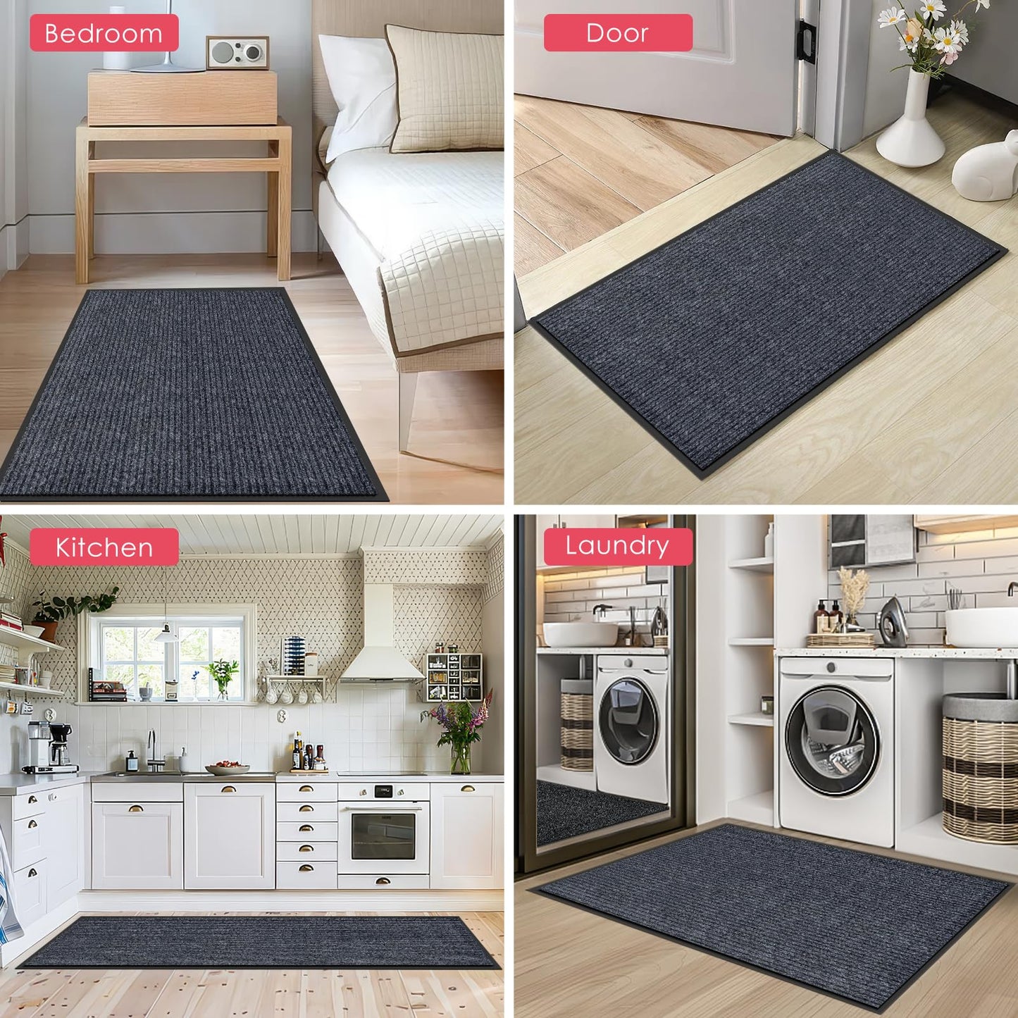 Kuyal Front Door Mat, 2'x3' Indoor Outdoor Entrance Mats, Commercial Floor Inside Outside Entrance, Heavy Duty Durable Welcome Mat, Rubber Backing Non Slip Outdoor Mats for Entryway,Dark Gray