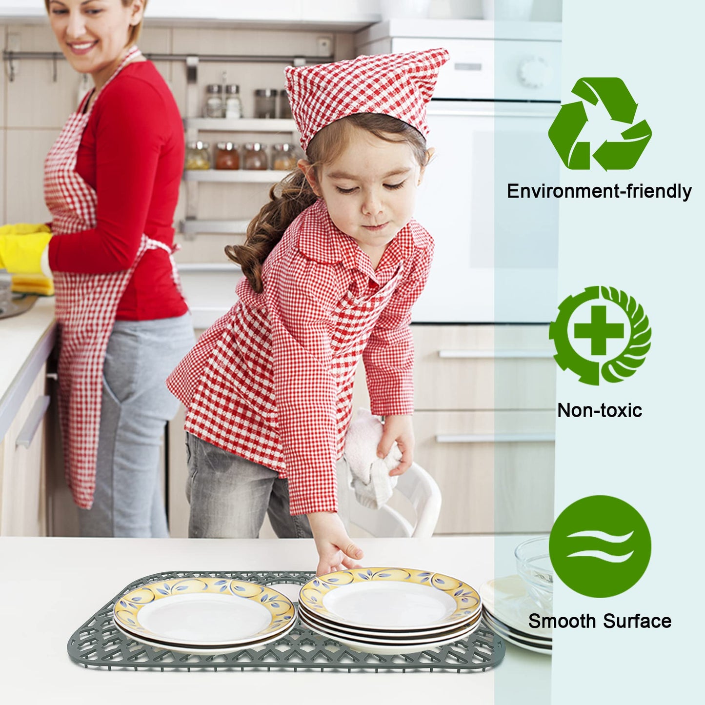 SAMSIER Silicone Sink Protectors Mats (13x11 & 14x12 & 16x12 & 18x16 & 19x14 & 21x16 & 22x13 & 25x16 & 26x14 & 28x14 & 30x16) for Bottom of Kitchen Sink (26”x14”, Rear Drain)