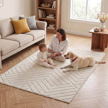 Bsmathom 3x5 Washable Area Rug, Boho Neutral Modern Soft Carpet Mat, Beige